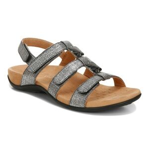 Vionic Womens Amber Adjustable Sandals Black Metallic Linen—Size 9